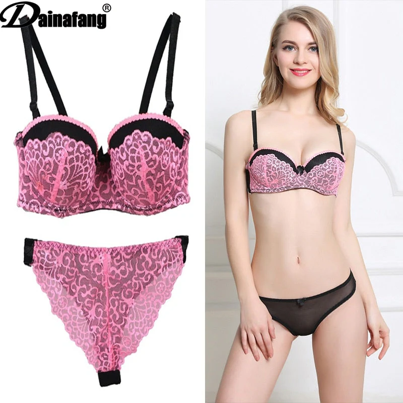 Wholesale VS New Sexy Bras Sets Push Up Lace V ABC Cup Pink White Female Lingerie Underwear For Girls - Image 3