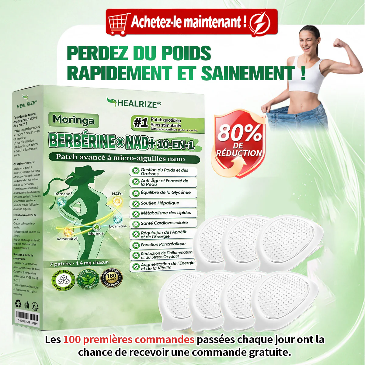Magasin Officiel | Healrize® Moringa & Bérbérine 10-en-1 Patch Nanomicro-aiguilles Avancé👩⚕️ (Une application quotidienne, résultats visibles en 7 jours)🌼 Obésité, Diabète, Apnée du sommeil, Problèmes articulaires