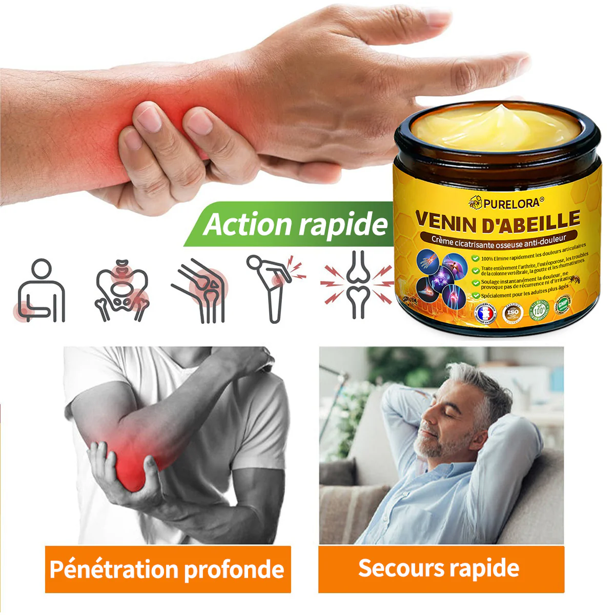 Purelora® Venin d'abeille Crème cicatrisante osseuse Pain-Relief 🐝🐝(Spécialement conçu pour les personnes âgées & Recommandé par Chirurgien) - Image 2