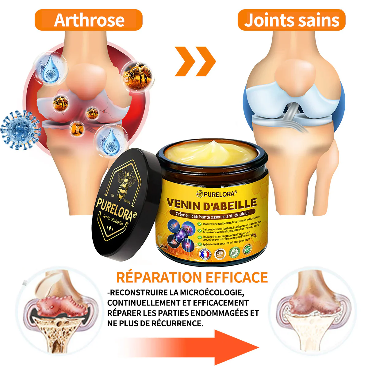 Purelora® Venin d'abeille Crème cicatrisante osseuse Pain-Relief 🐝🐝(Spécialement conçu pour les personnes âgées & Recommandé par Chirurgien) - Image 3
