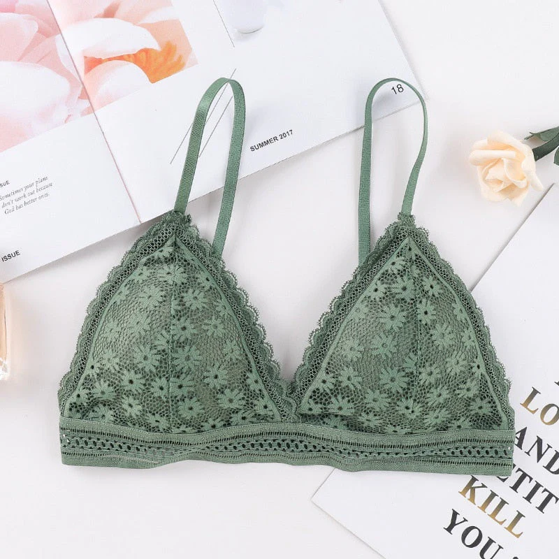 Women Lace Padded Bras Beauty Back Wrapped Chest Comfortable Wire Free Bras Lingerie - Image 2
