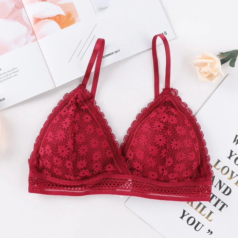 Women Lace Padded Bras Beauty Back Wrapped Chest Comfortable Wire Free Bras Lingerie - Image 3